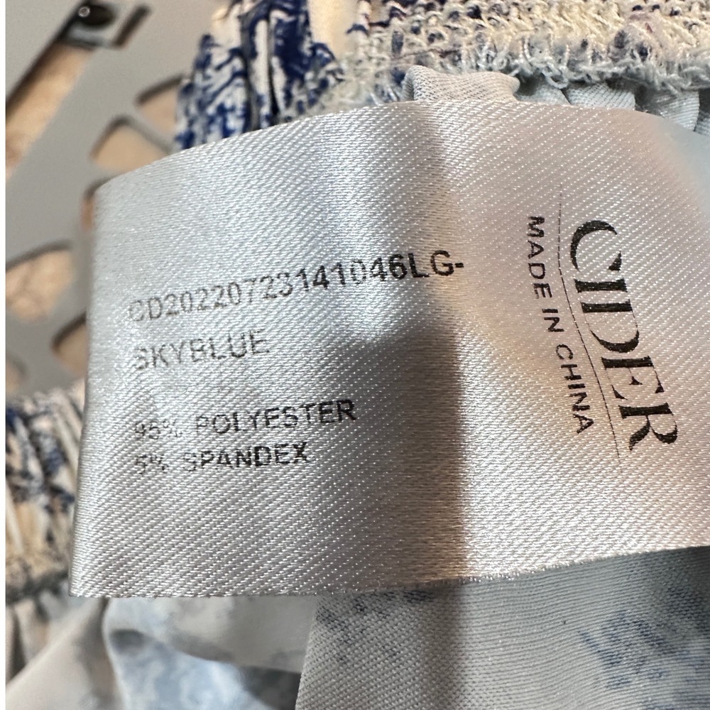 Cider Blue White Toile De Jouy Pajama Pants Wide Leg Satin Lounge Small - Picture 3 of 8